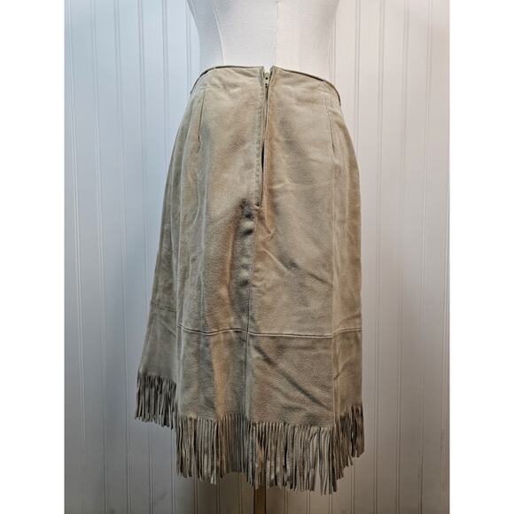 Zebra Leather Canada Tan Suede Leather Fringe Skirt Women's 6 Western Vintage - Picture 3 of 9